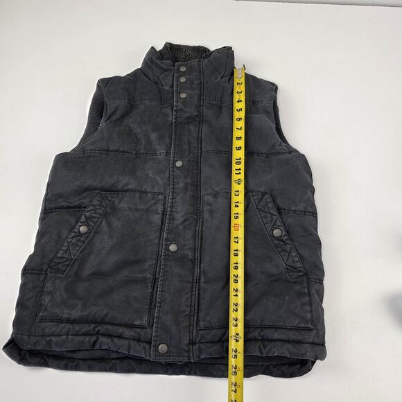 FatFace Vest Mens Large Black Padded Canvas Sherpa Collar Plaid Lined Zip Snap - Picture 4 of 12